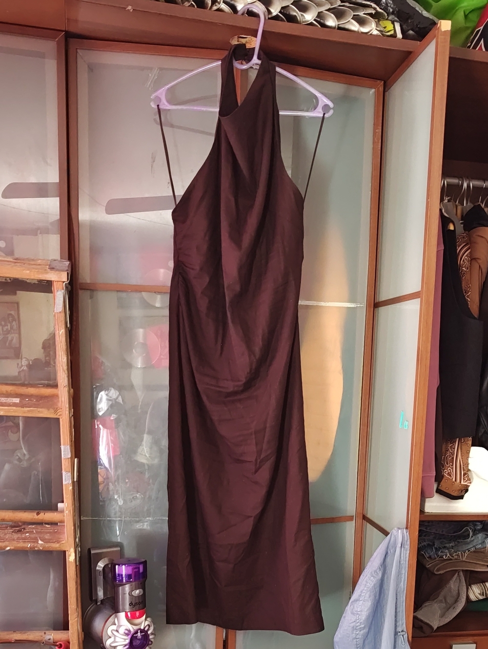 Zara  Brown Halter Midi Lined Dress